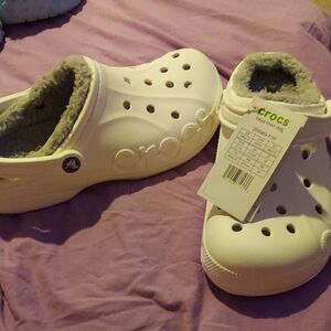 CROCS Womens Fuzz-Lined Slip-On Baya Clogs in White Size 10 Womens-8 Mens
